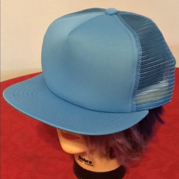 VINTAGE 90s New Era Pro Design Blank Blue w Mesh Trucker Snapback Sz S/M Hat Cap - Picture 2 of 6